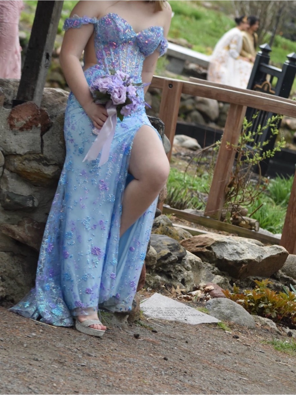 Amarra blue off the shoulder prom dress
